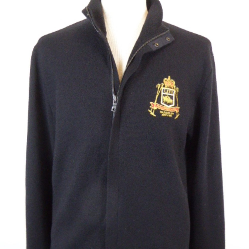 POLO RALPH CREST WOOL ZIP CARDIGAN SWEATER Jacket L mock neck